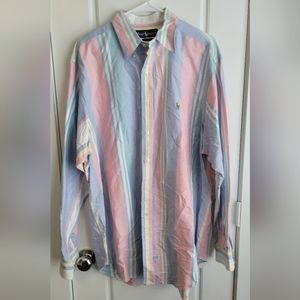 Ralph Lauren Mens Long Sleeve Stripe Button Down Size 171/2 100% Cotton
